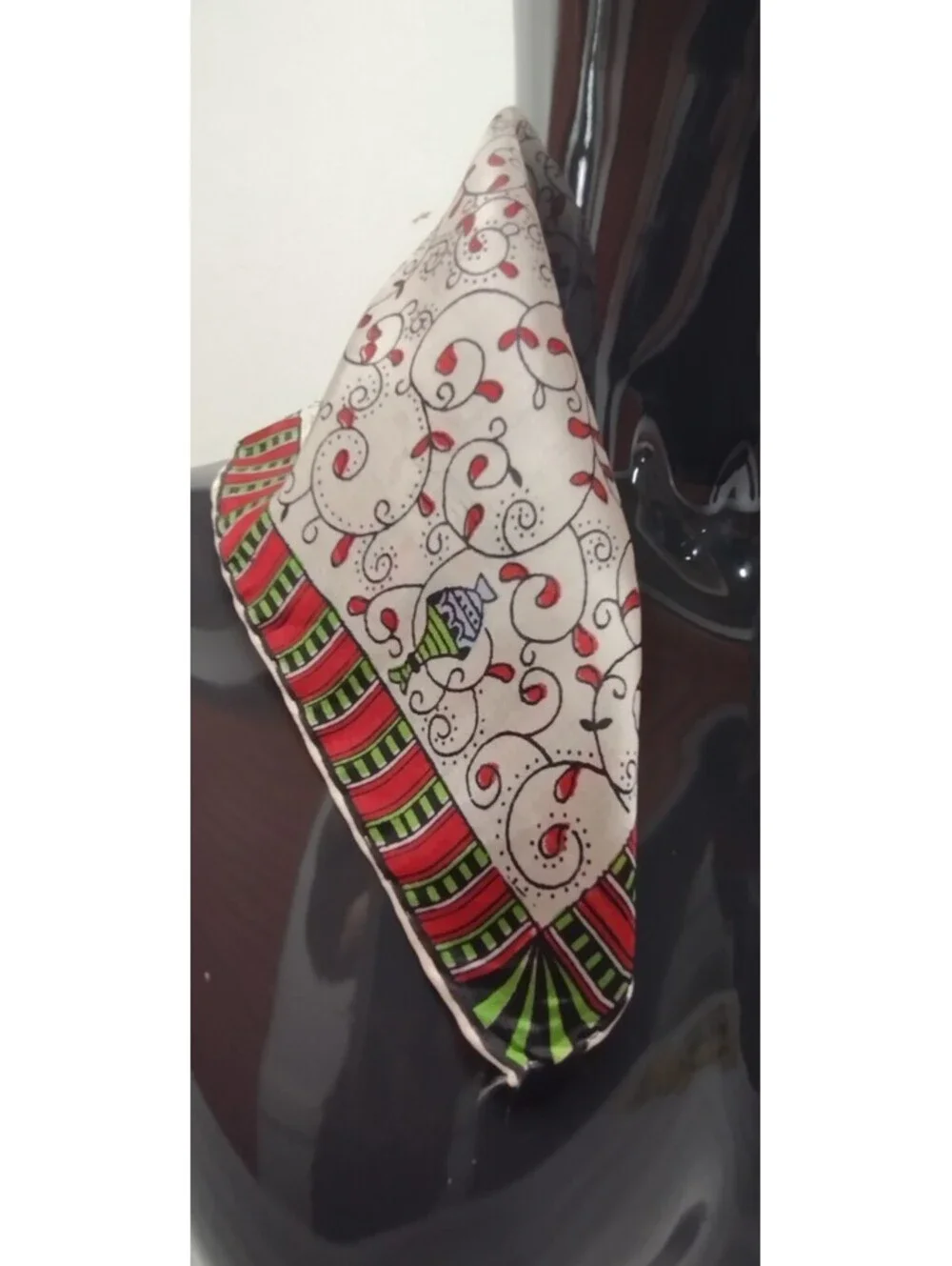 Vintage 30s 40s Pure Silk Scarf Lanterns Handkerchief 1930s Deco Christmas Style